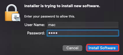Provide your Mac password and click Install Software. 