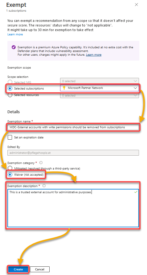 Setting up the recommendation exemption 