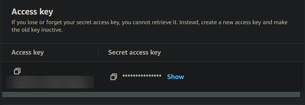 Taking note of access and secret access keys