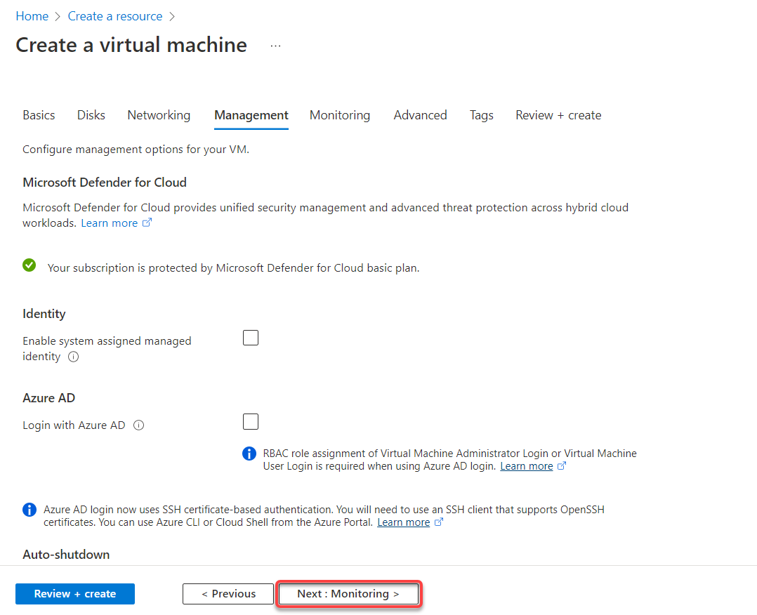 Specifying if authentication is required or not by the VM