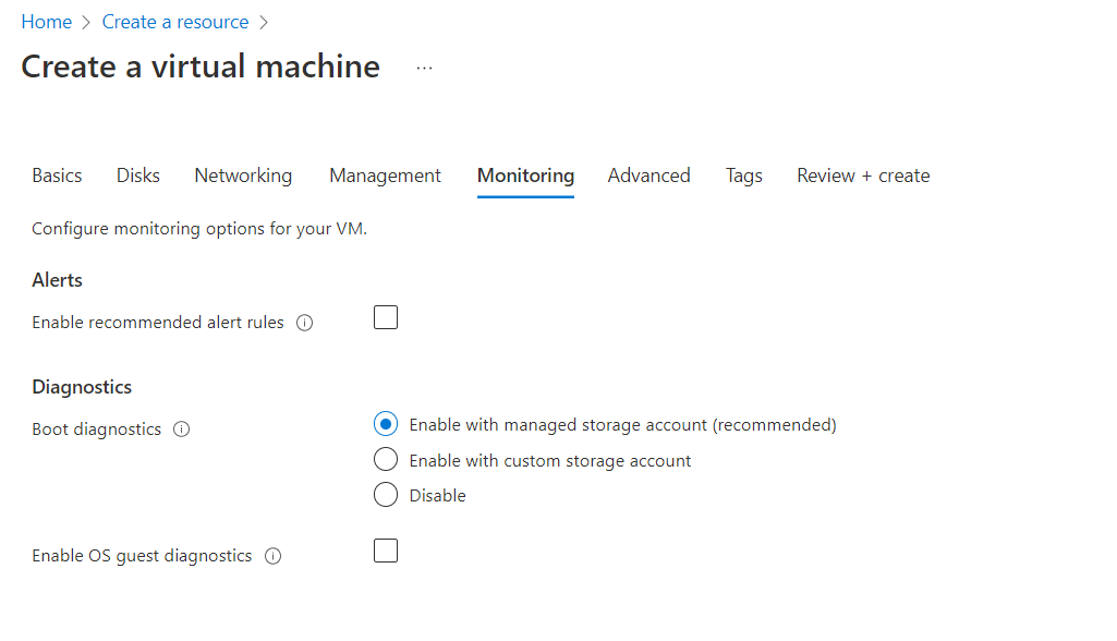 Enabling the monitoring with managed storage