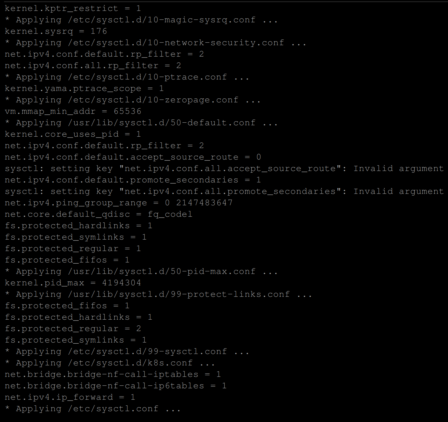 Enabling the sysctl settings for the current session