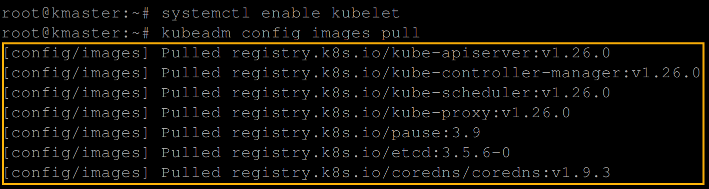 Enabling the kubelet service on the master node