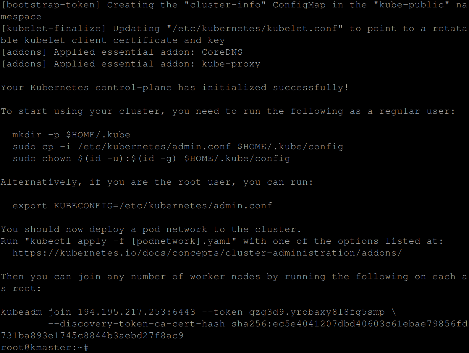 Initializing a Kubernetes cluster on the master node