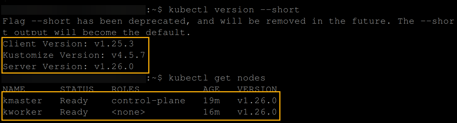 Verifying the kubectl version and retrieving nodes
