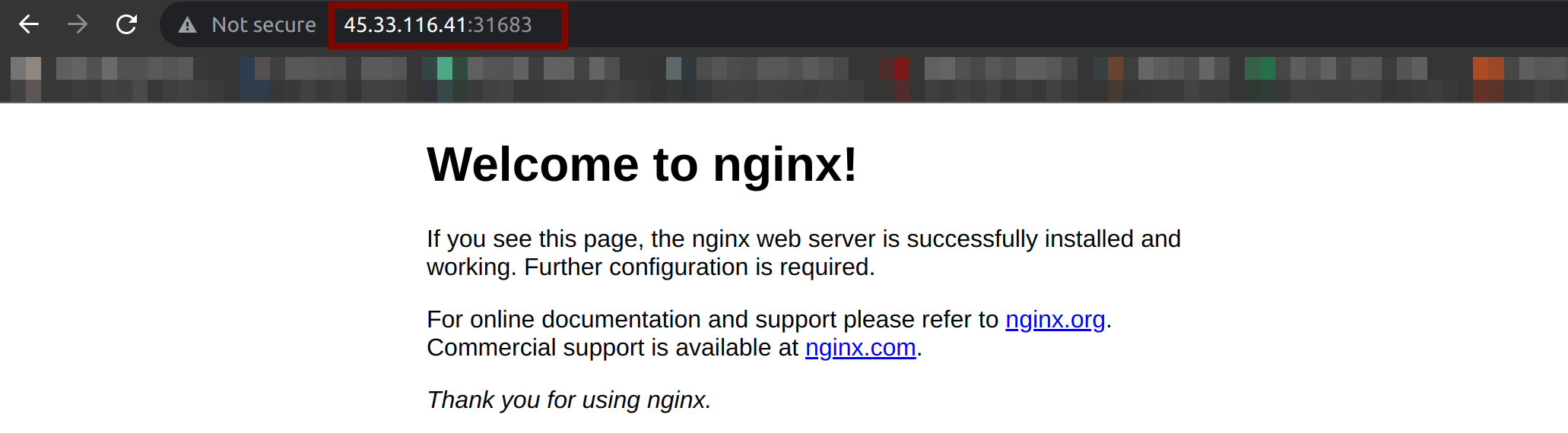 Viewing the NGINX welcome page from the master node