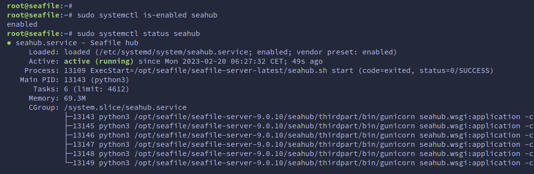 Verifying the Seahub service status