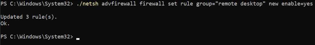 Setting a firewall rule to allow Remote Desktop connections 