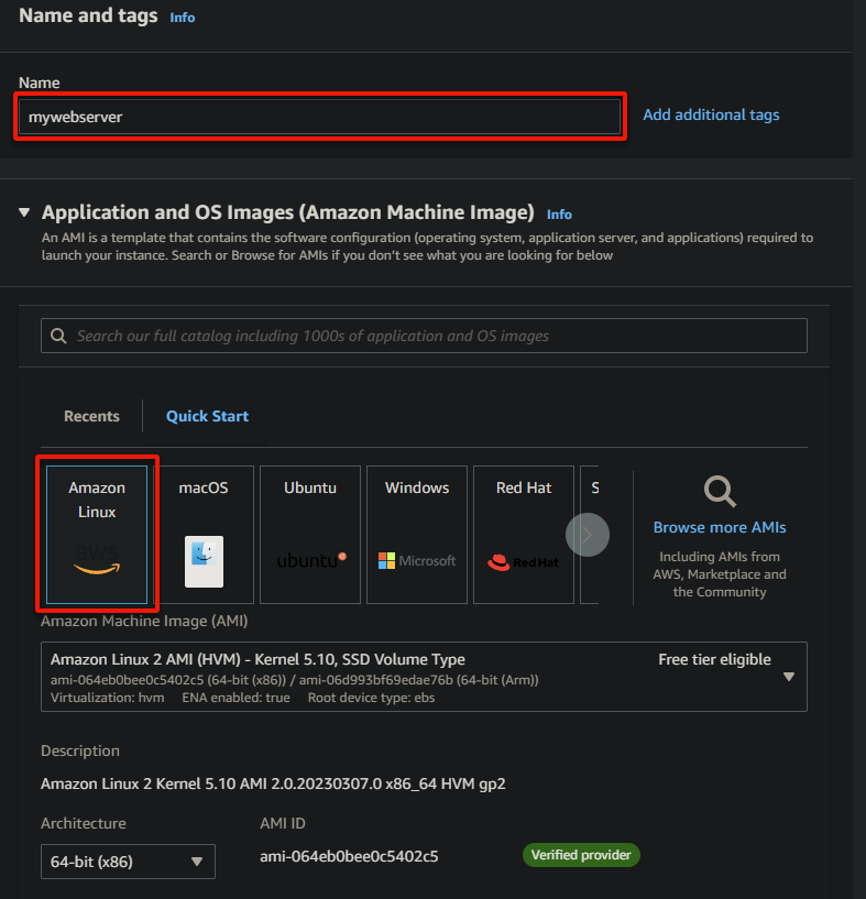 Configuring the instance name and its OS image