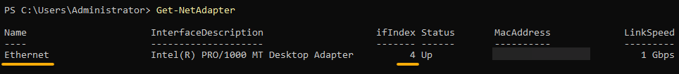 Current network adapter properties of all installed adapters