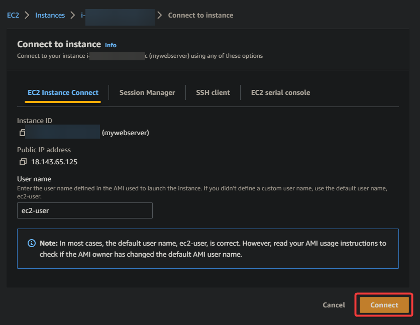 Connecting to the EC2 instance