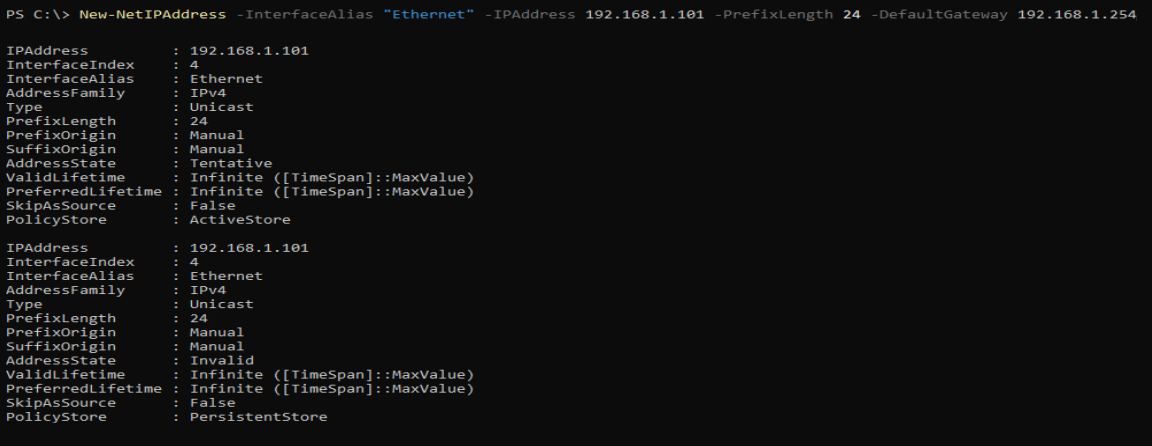 Setting a new IP address and gateway