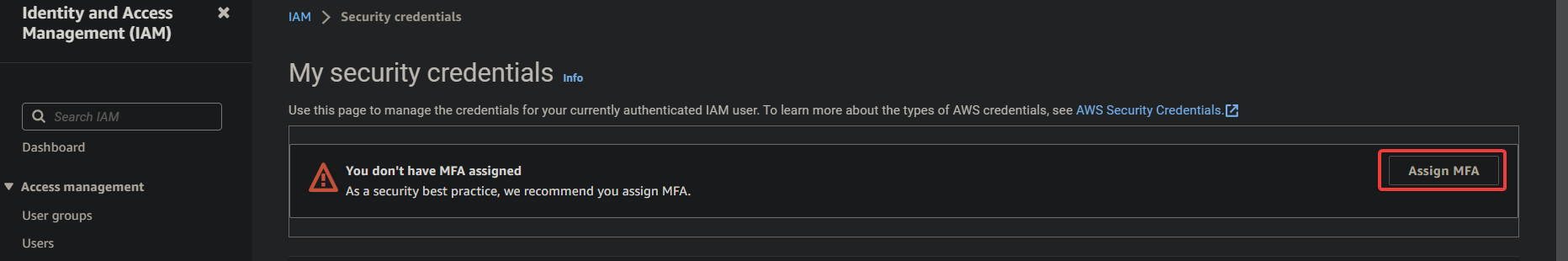 Confirming assigning an MFA