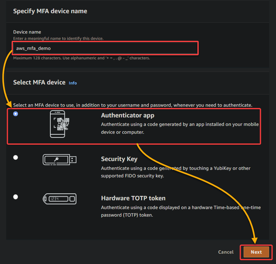 Selecting an MFA device