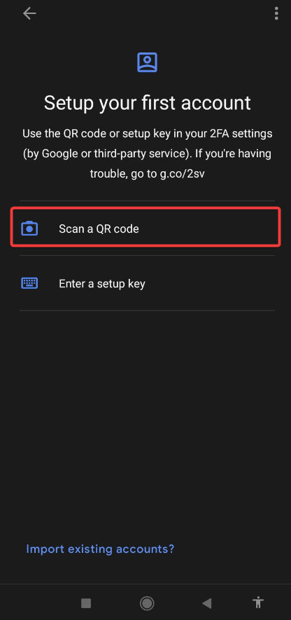 Opening the mobile device’s camera for QR code scanning