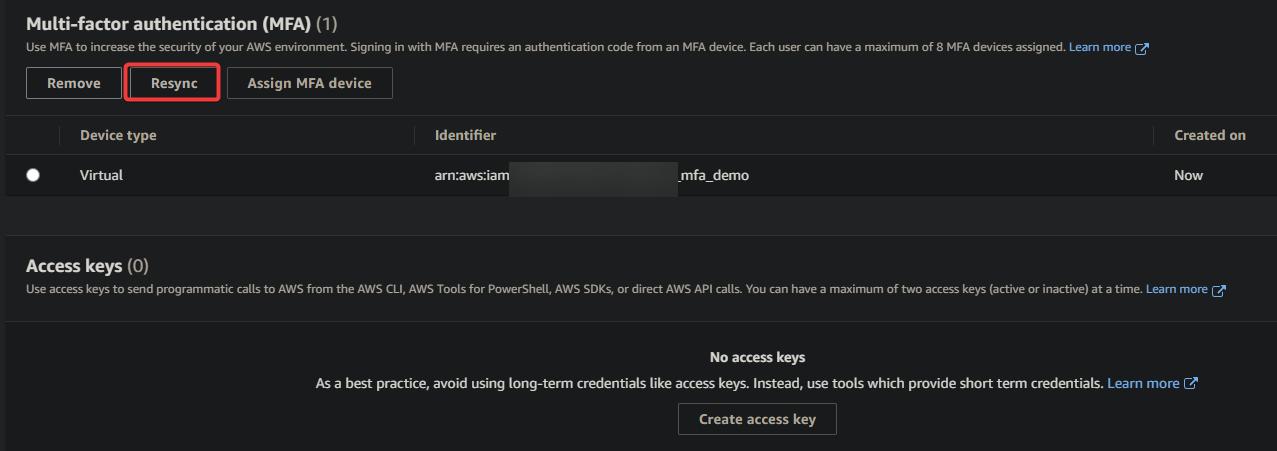 Resynchronizing the MFA device