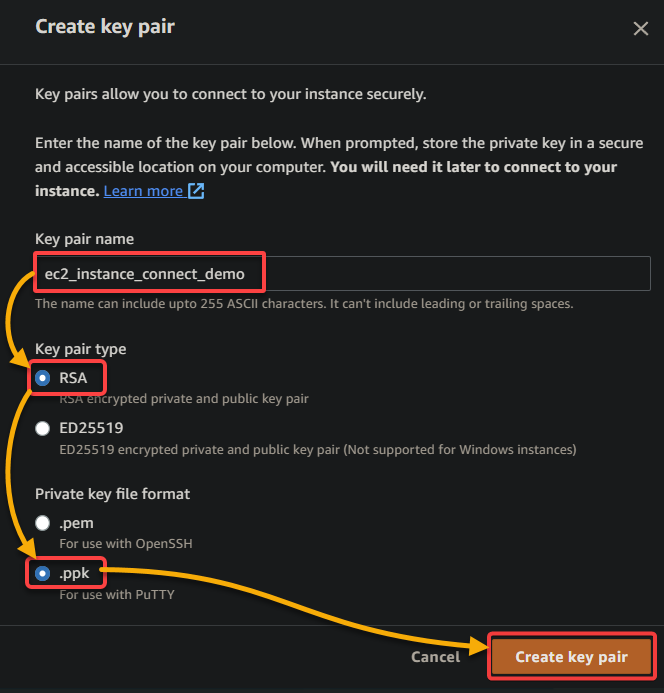 Creating a key pair 