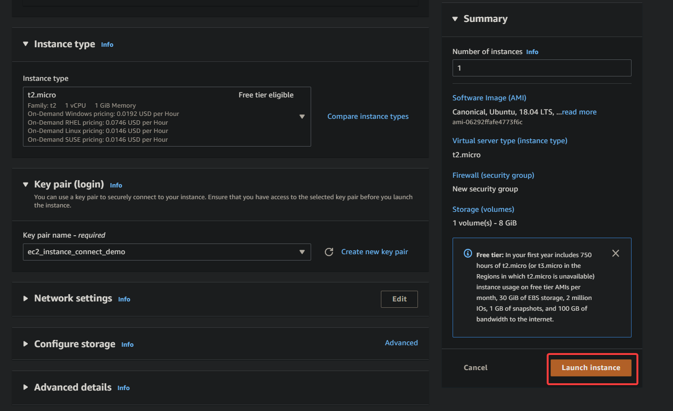 Launching the newly-configured EC2 instance