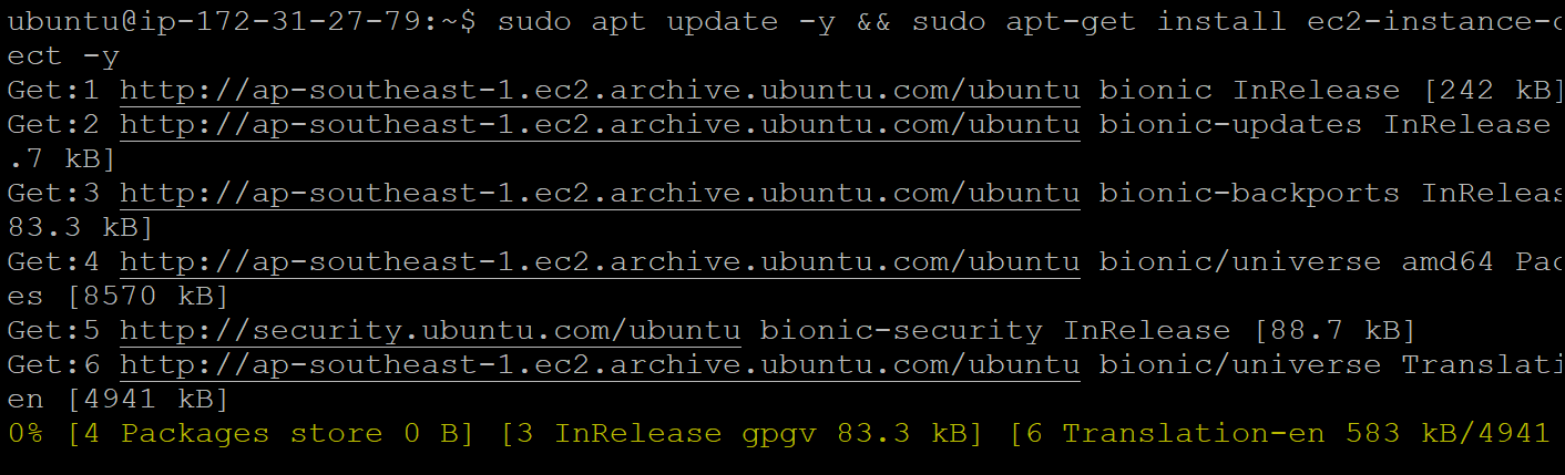 Updating the apt package manager and installing EC2 Instance Connect