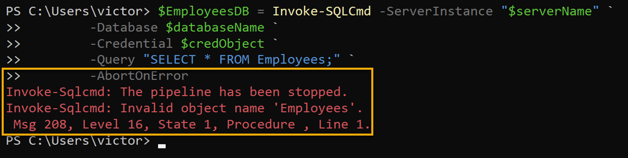 Aborting query execution upon getting an error