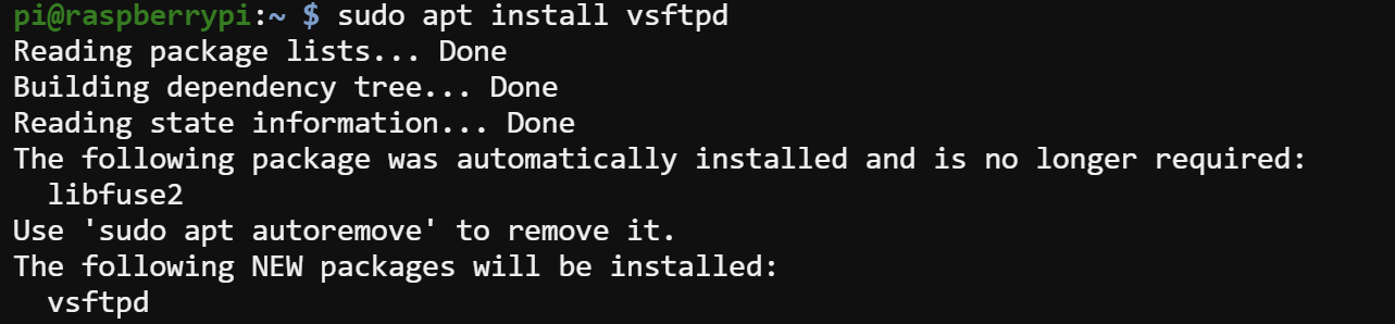 Installing the vsftpd package