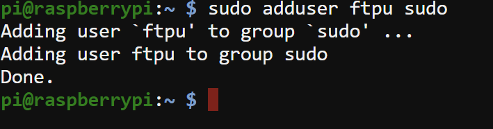 Adding the FTP user to the sudo group