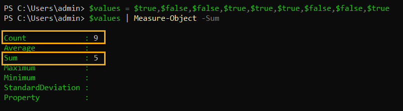 Counting the number of true values in an array