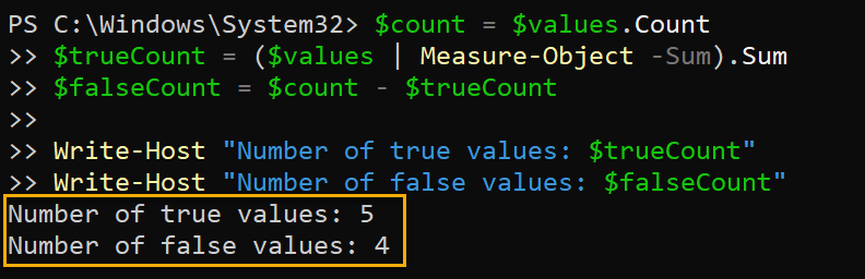 Counting the number of false values