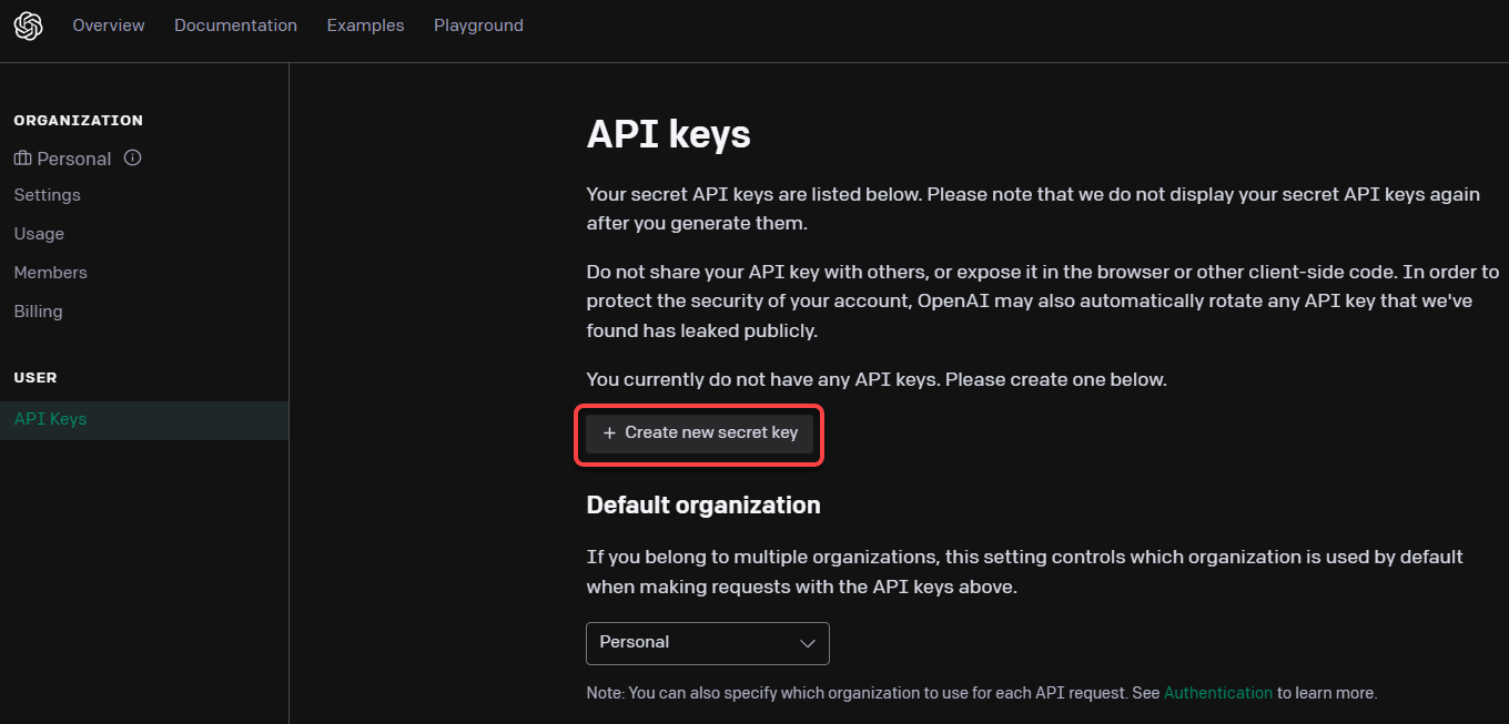 Generating a new API key