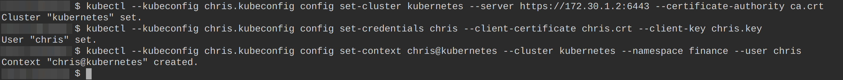 Creating a kubeconfig file for the new user (chris)