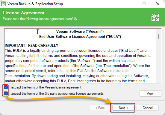 Accepting the Veeam Software EULA