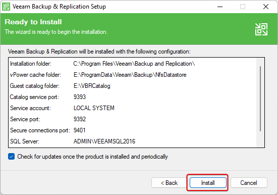 Starting the installation of the Veeam Software