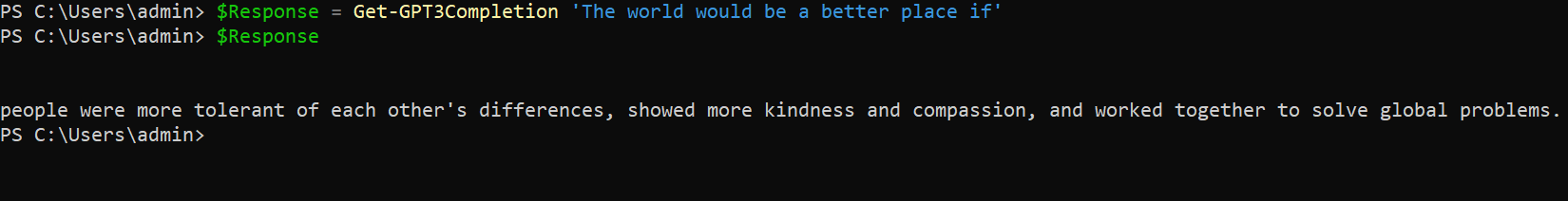 Sending a prompt and printing the response stored in a variable