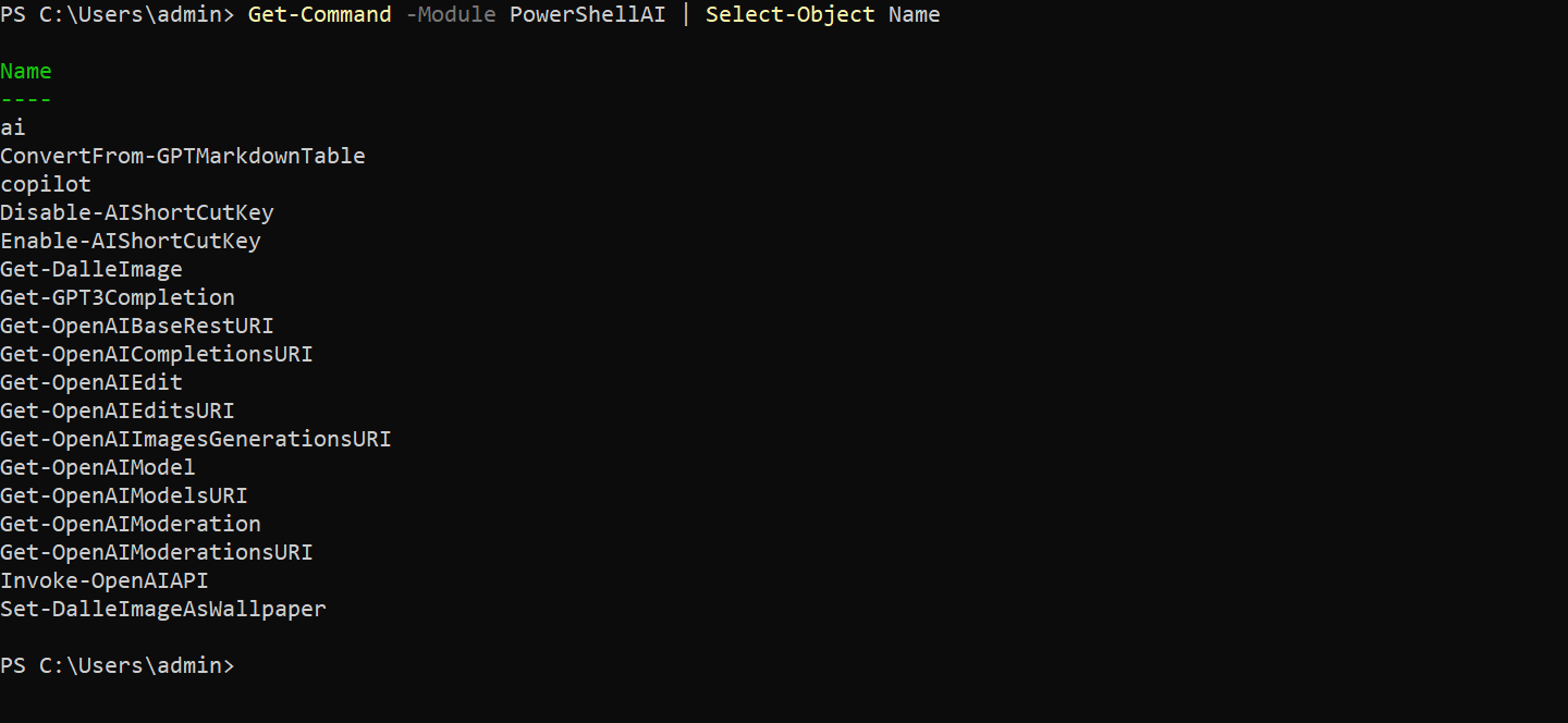 Verifying that the PowerShellAI module has been correctly installed