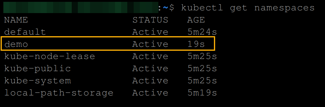 Verifying the newly-created namespace exists