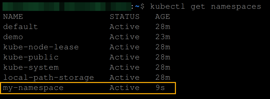 Verifying the newly-created namespace