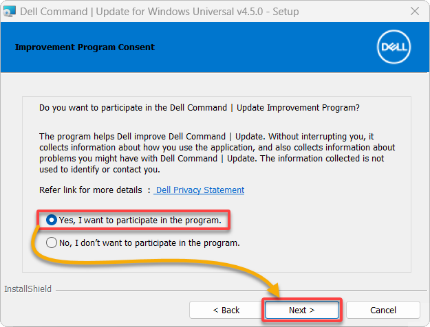 Choosing to participate in the Dell Update Improvement Program