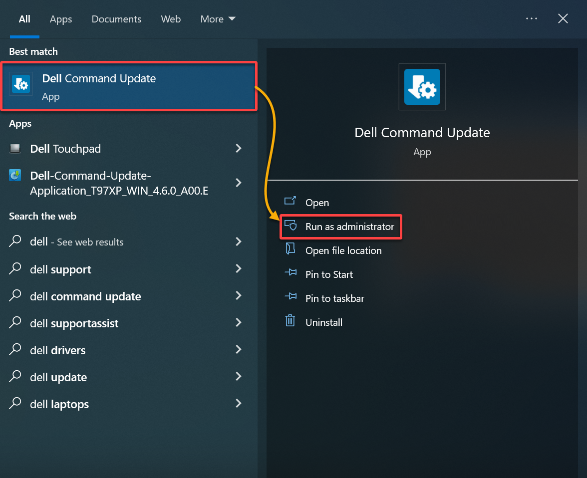 Launching the Dell Command Update tool