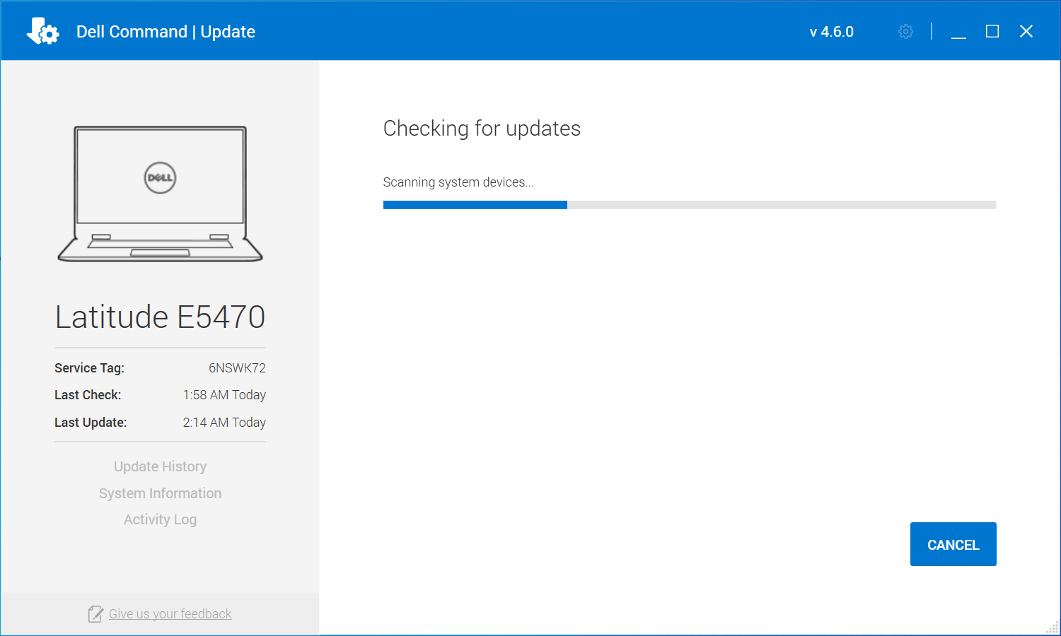 Dell Command Update scanning for new updates