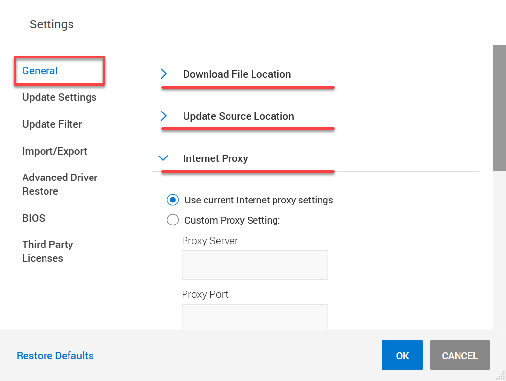 Configuring general settings in Dell Command Update