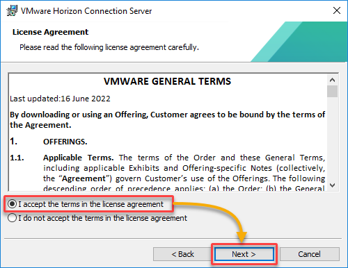 Accepting the End User License Agreement