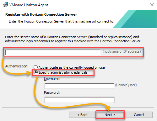 Specifying the Horizon Connection Server IP settings