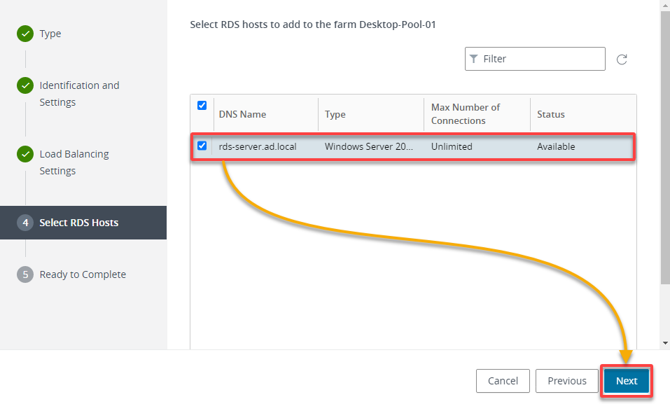 Choosing the RDS host settings to be used