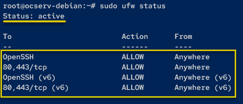 Checking the UFW status and listing all firewall rules
