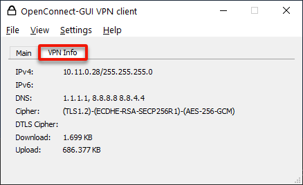 Checking the VPN connection details