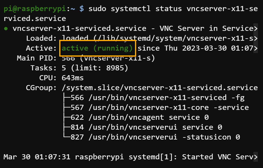 Checking the VNC service’s status