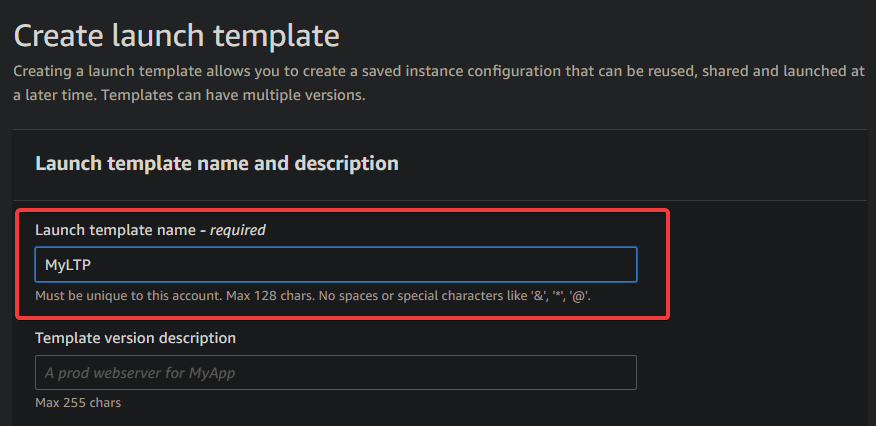 aws load balancer - Providing a launch template name