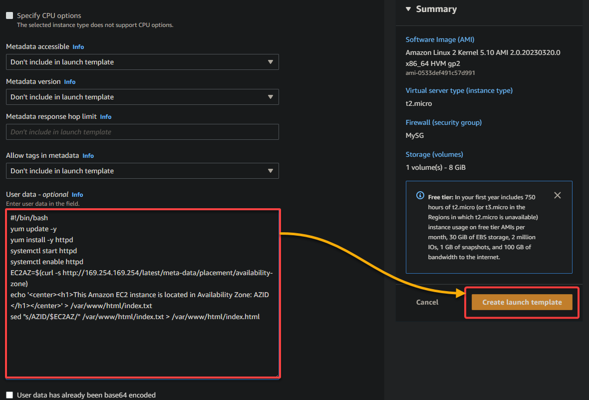 Finalizing creating the new launch template