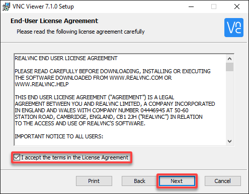 Accepting the License Agreement