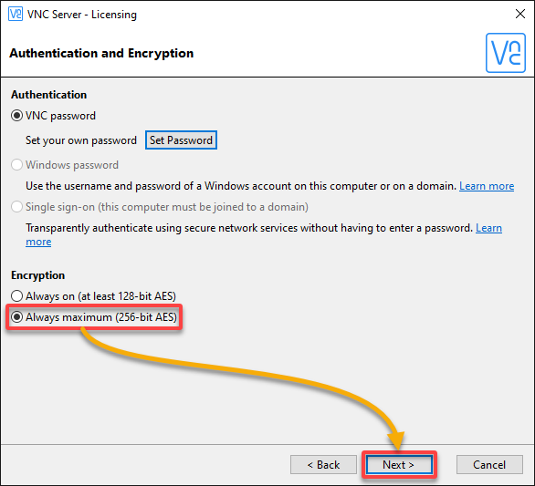 Setting the maximum data encryption